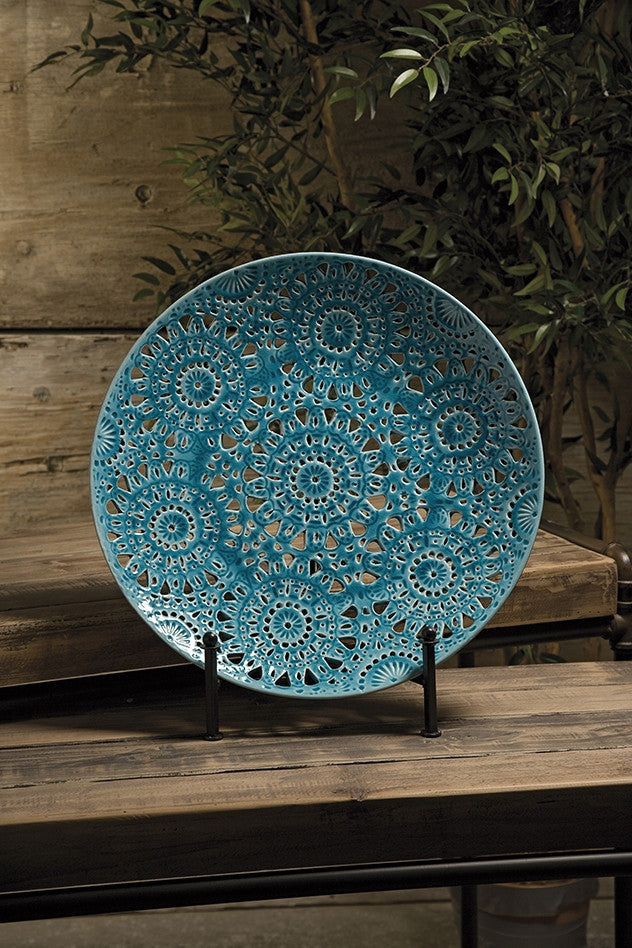 Labette Floral Pierced Charger with Iron Stand