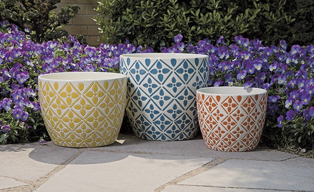 bright ceramic plant pots Kingman 3-Piece Bright Planters