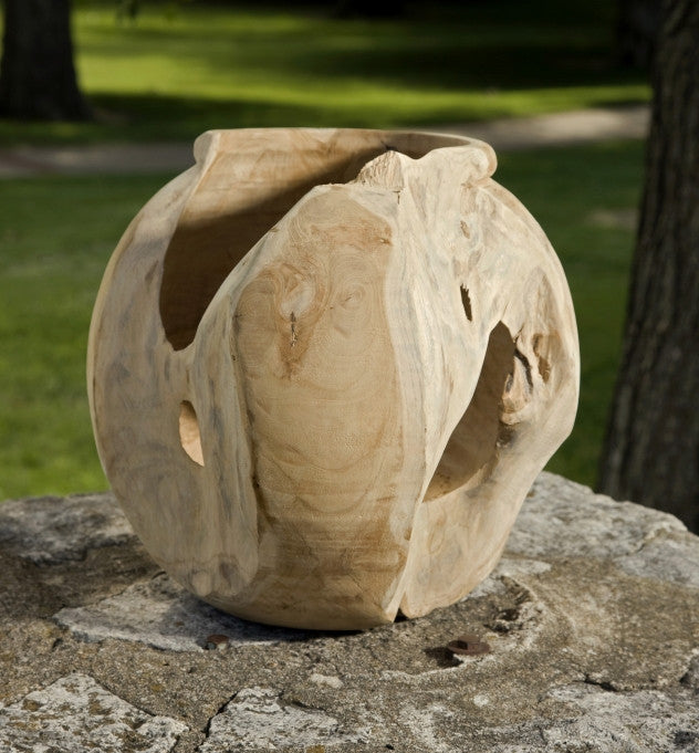 Round Macaque Teakwood Vase