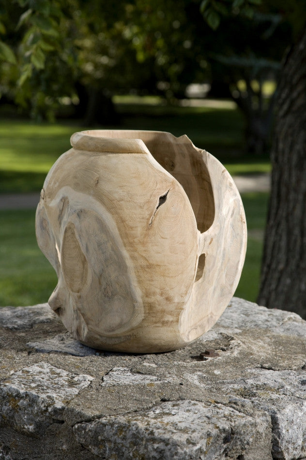Round Macaque Teakwood Vase