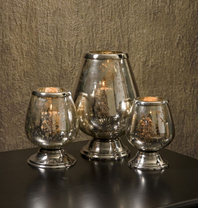 Round Mercury Glass Candle Holders (Set of 3)