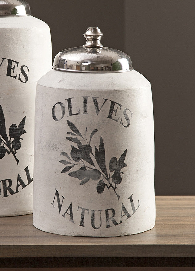 Small Olive Jar w/ Nickel Lid