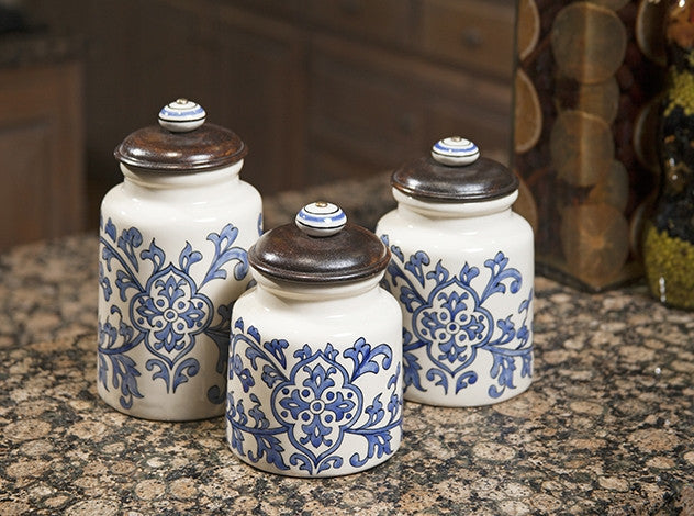 Vermillion Hand-Painted Canisters (Set of 3)