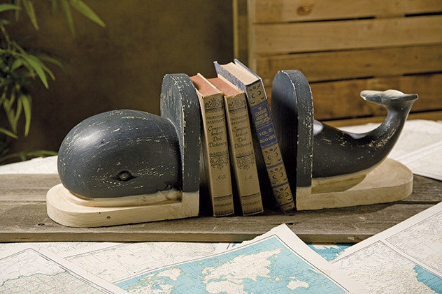 Johnson Wood Carved Whale Bookends