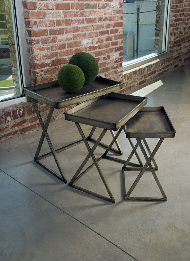 Silver 3-Piece Leaf Tray Tables