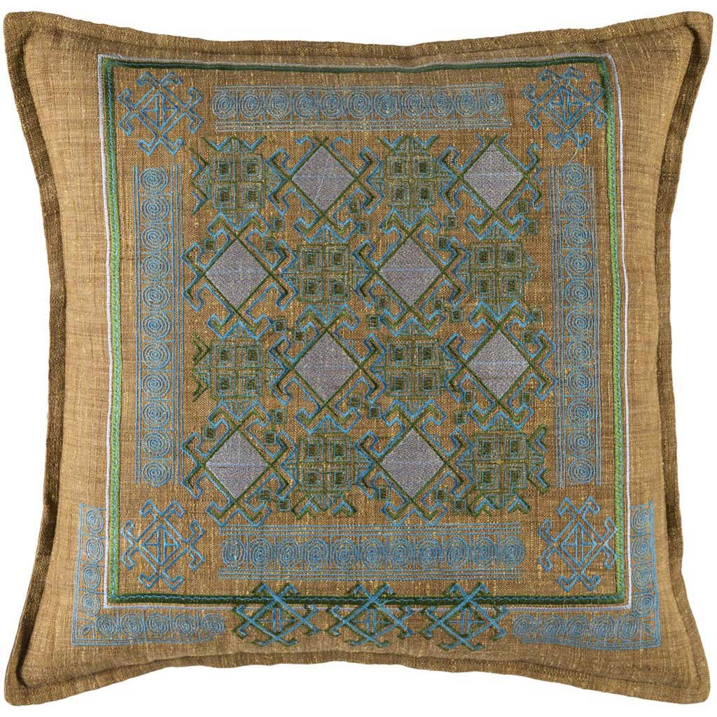 Litavka Camel/Sky Blue/Dark Green Pillow