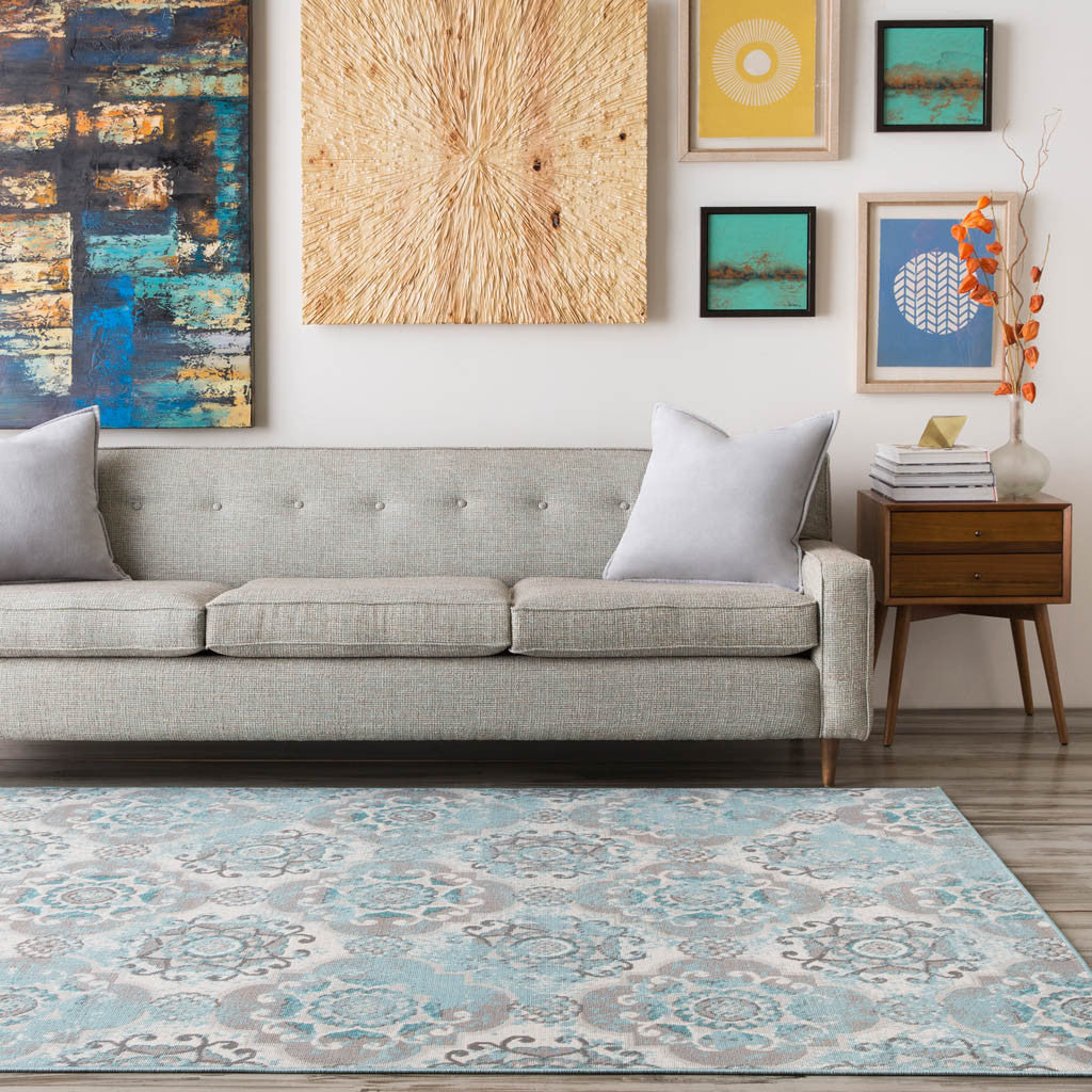 Mavrick Teal/Gray/Black Area Rug