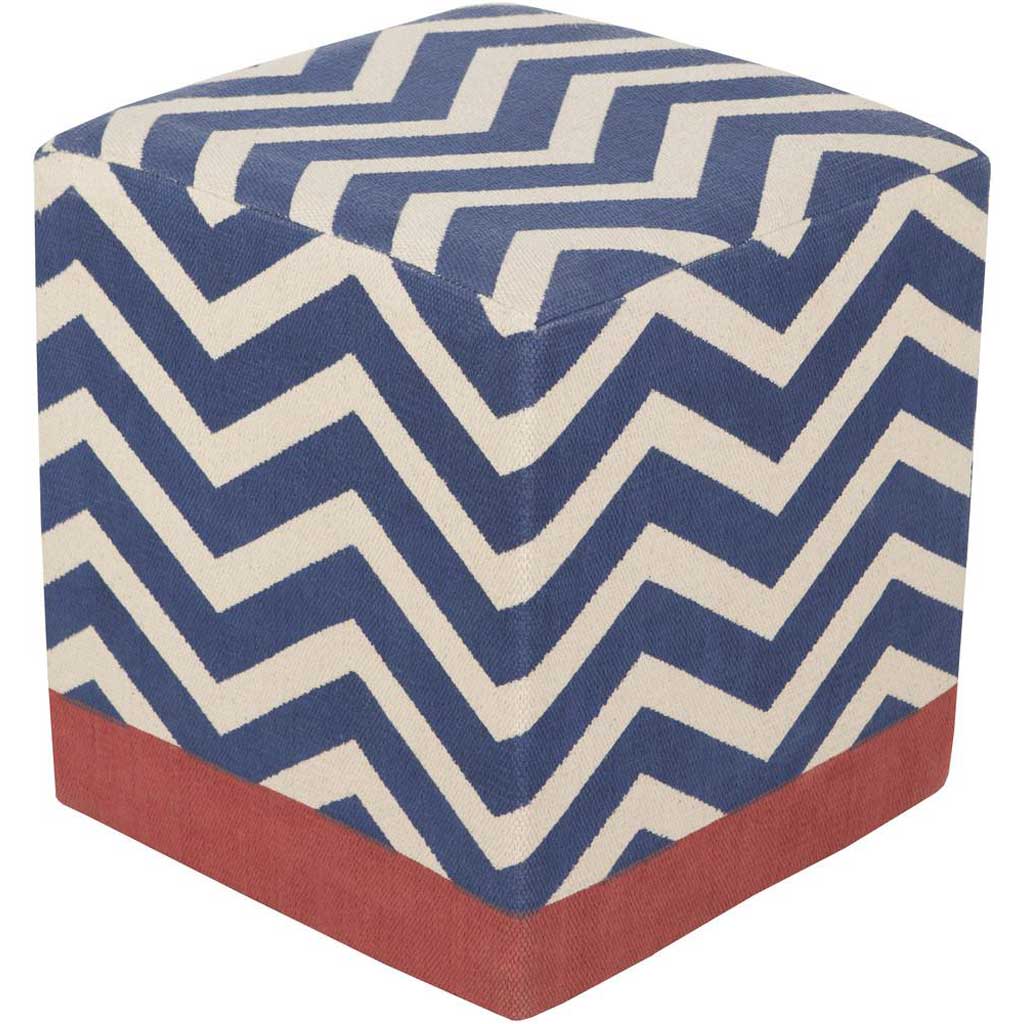 Millie Chevron Cobalt/Beige Cube Pouf