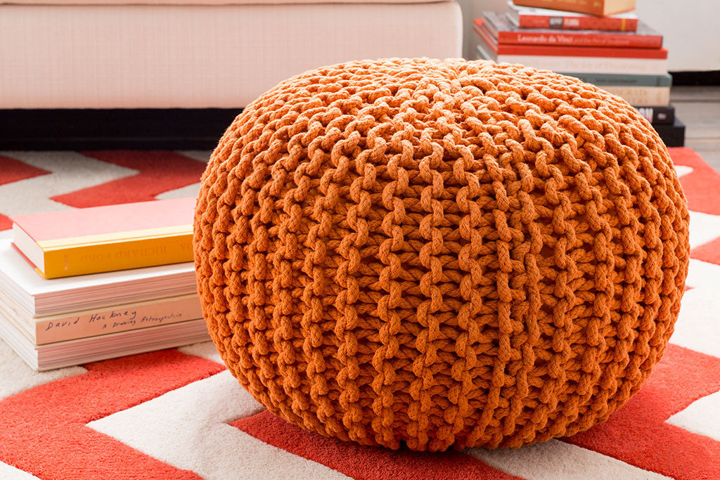 Malmo Solid Orange Sphere Pouf