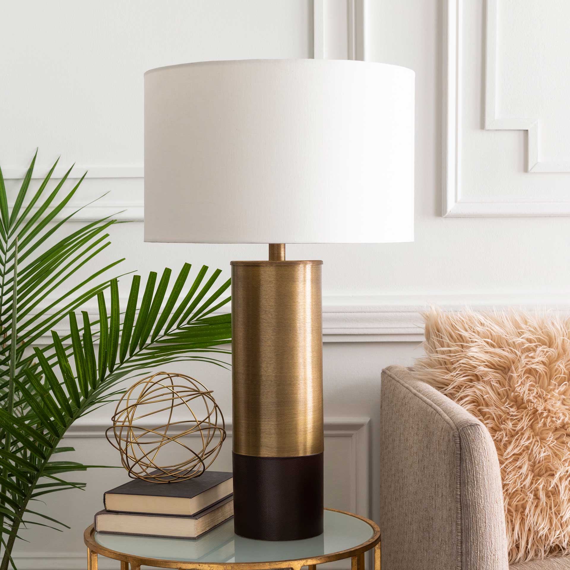 Nevaeh Table Lamp White/Brass/Brown