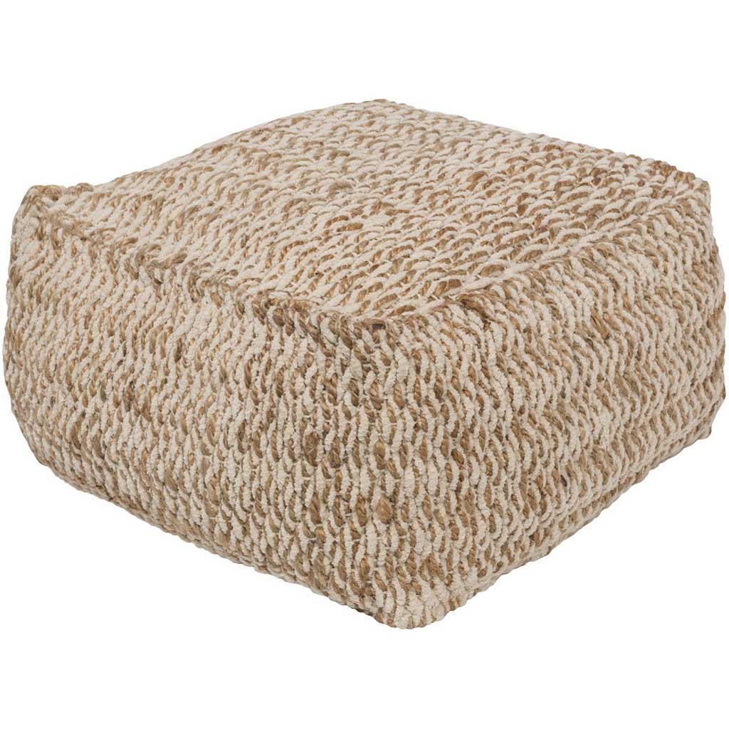 Oak Cove Cube Ivory/Khaki Pouf