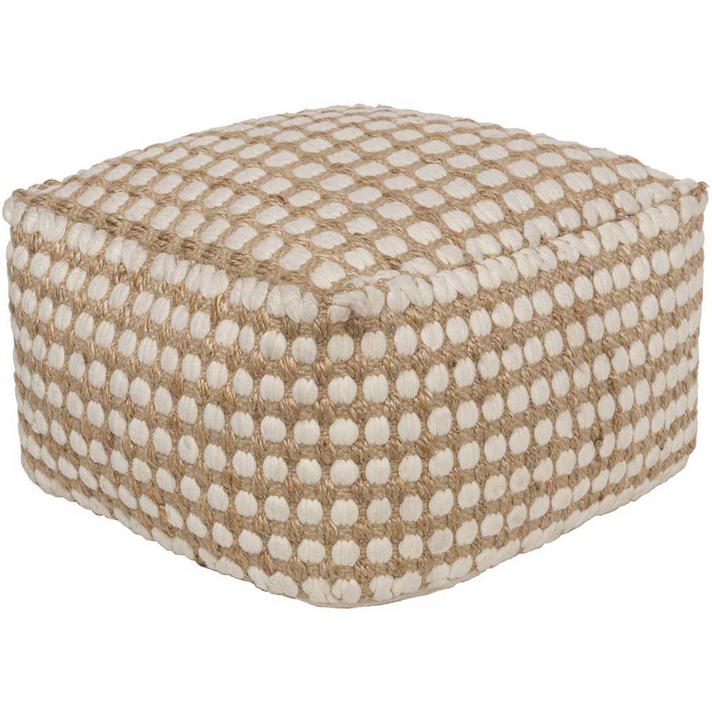 Oak Cove Cube White/Khaki Pouf