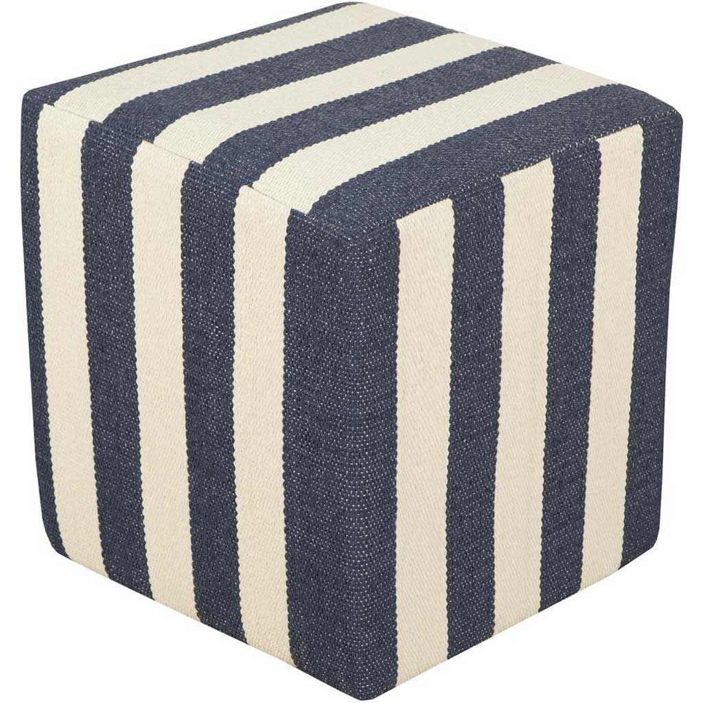 Picnic Striped Navy/Ivory Cube Pouf