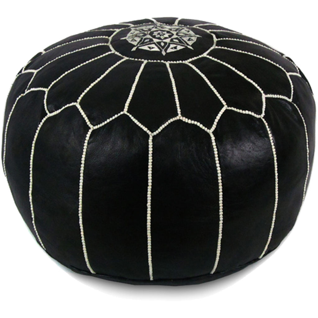 Moroccan Pouf Black With White Stitching