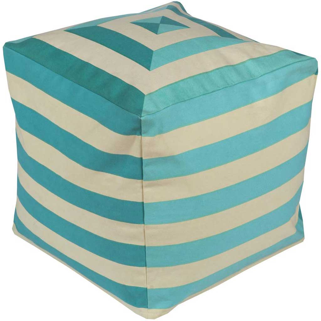 Playhouse Striped Beige/Aqua Cube Pouf