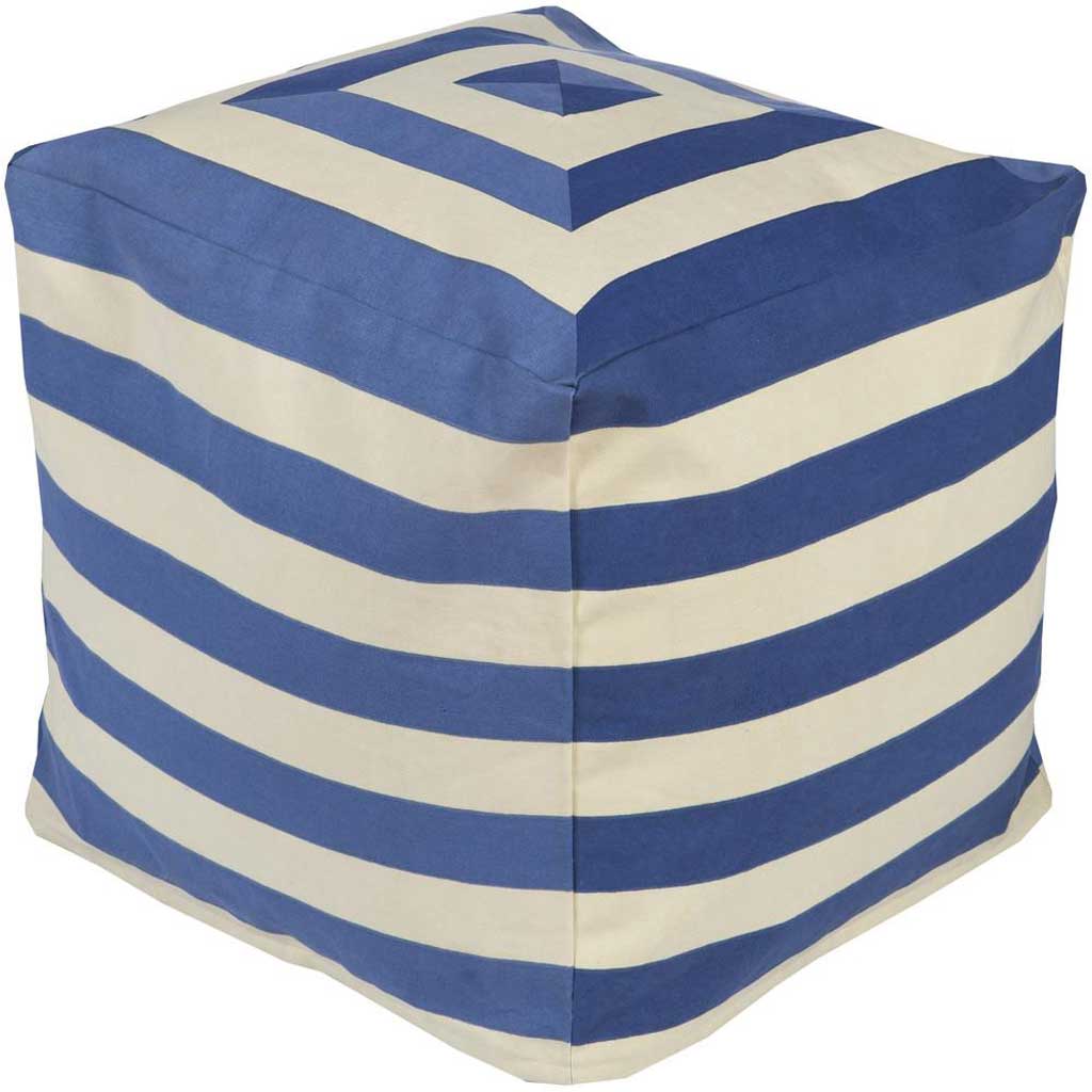 Playhouse Striped Beige/Cobalt Cube Pouf