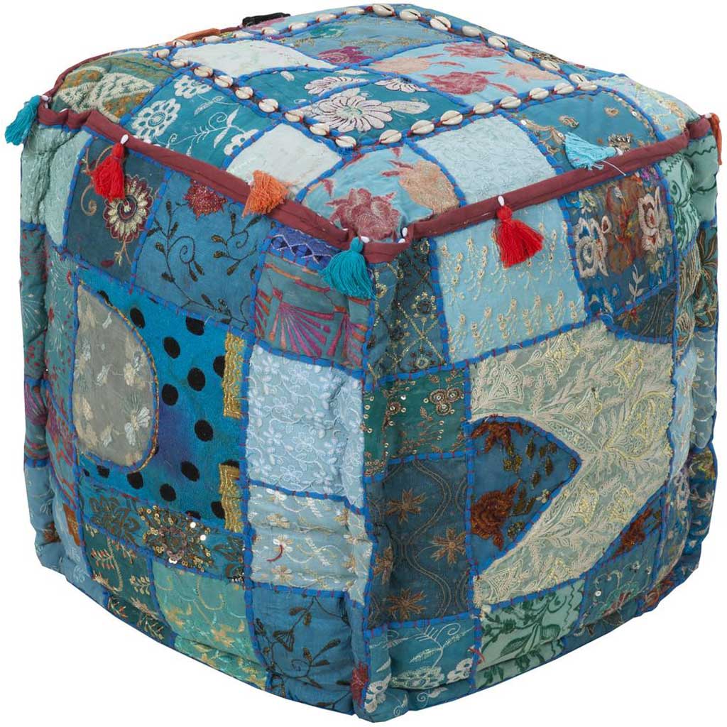 Standard Blue/Multi-Color Cube Pouf