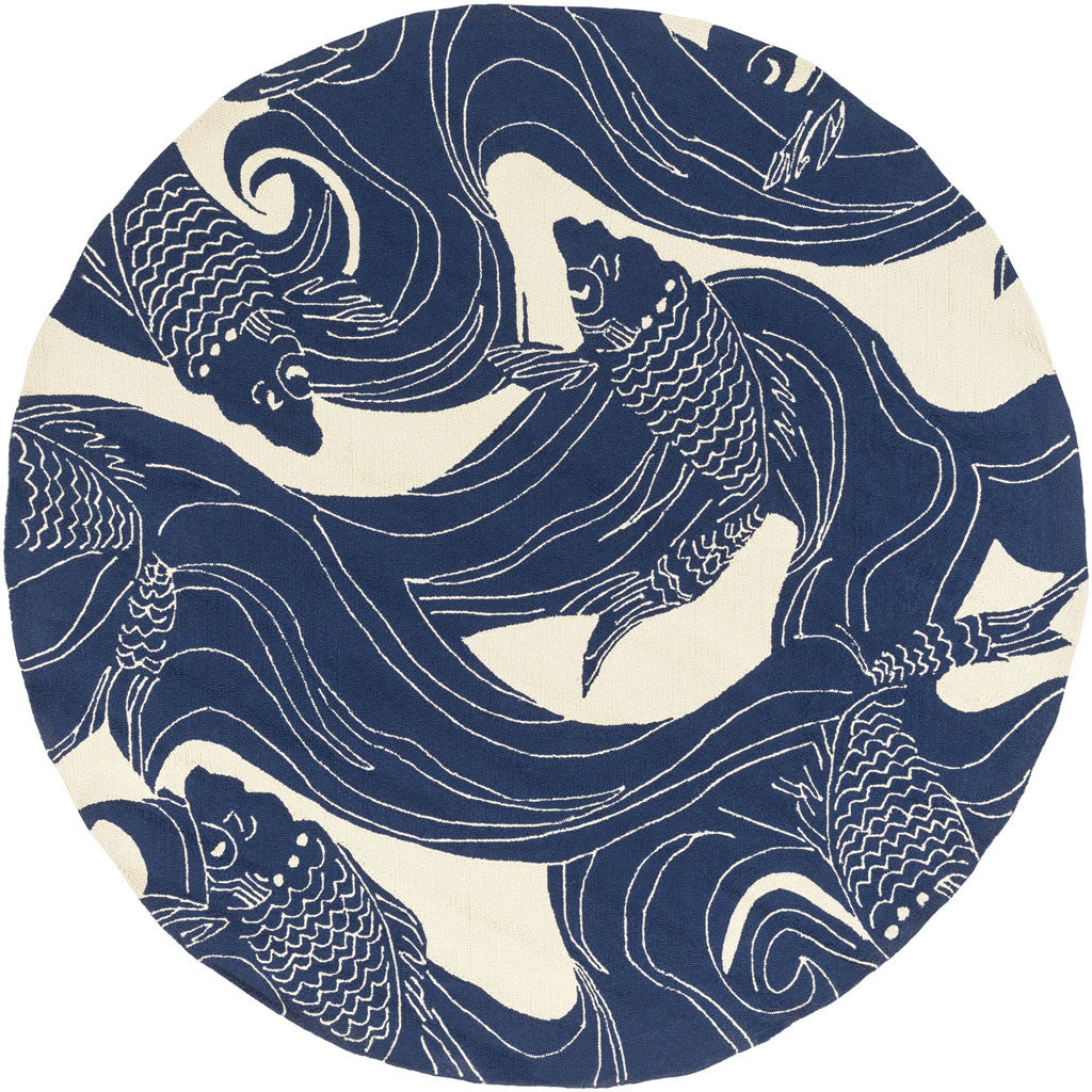 Rain Pacific Navy/Beige Round Rug