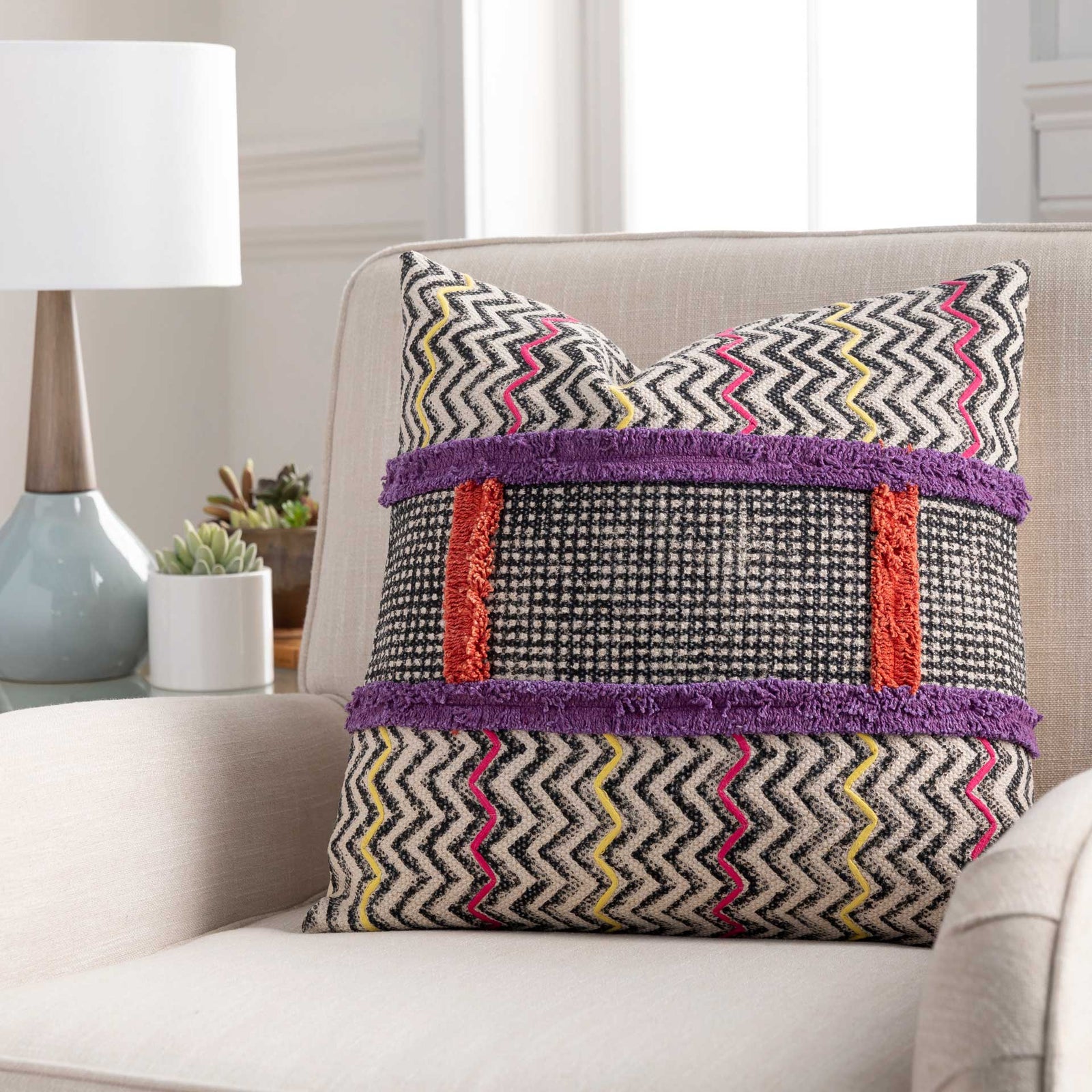 Randolph Pillow Bright Pink/Beige/Bright Yellow