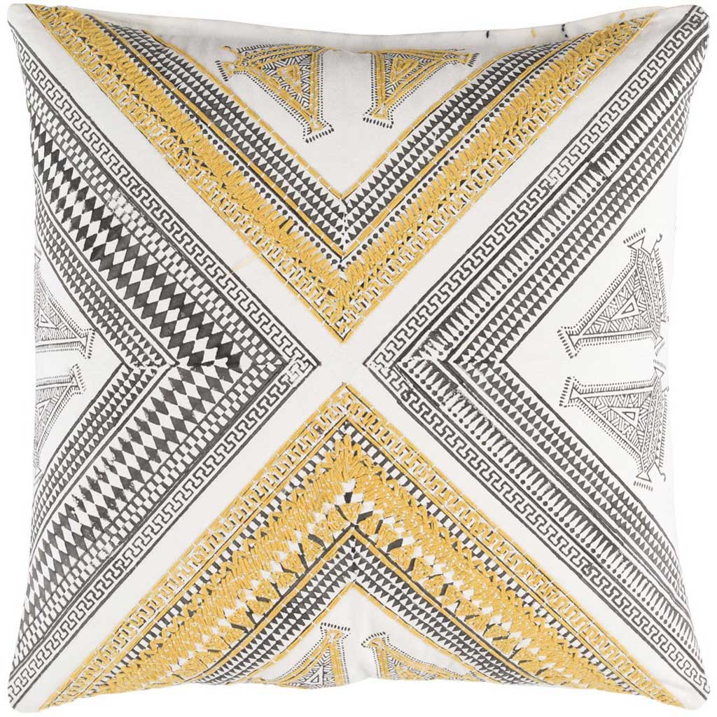 Rufiji Bright Yellow/Dark Brown/White Pillow
