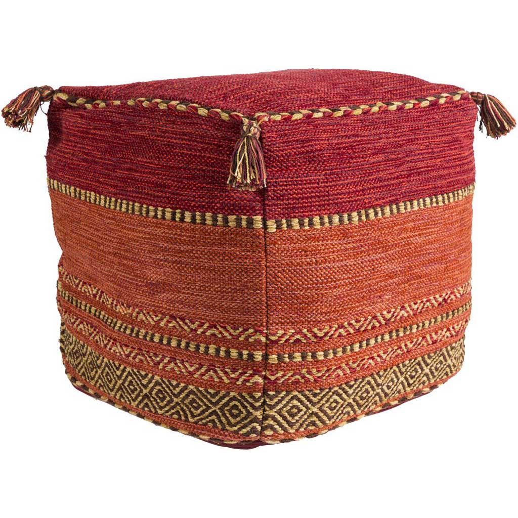 Trenza Cube Dark Red/Burnt Orange/Tan Pouf