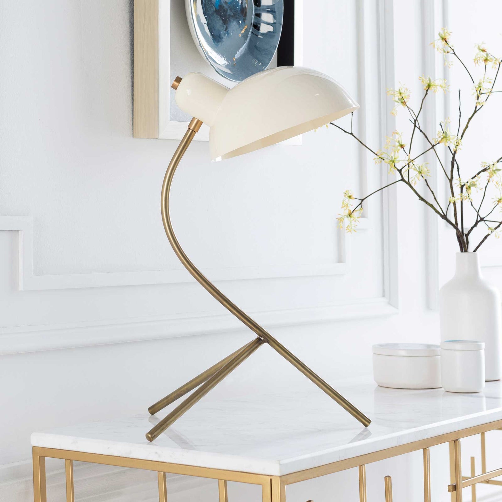 Umar Table Lamp Beige/Brass/White