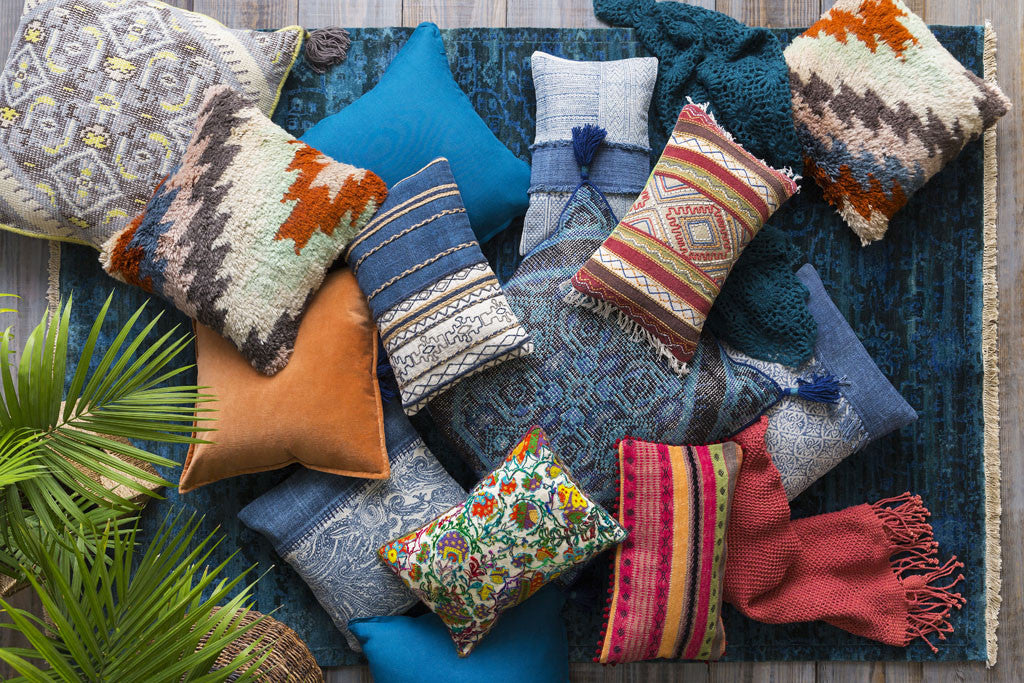 Zig Zagging Delight Sky Blue/Burnt Orange Pillow