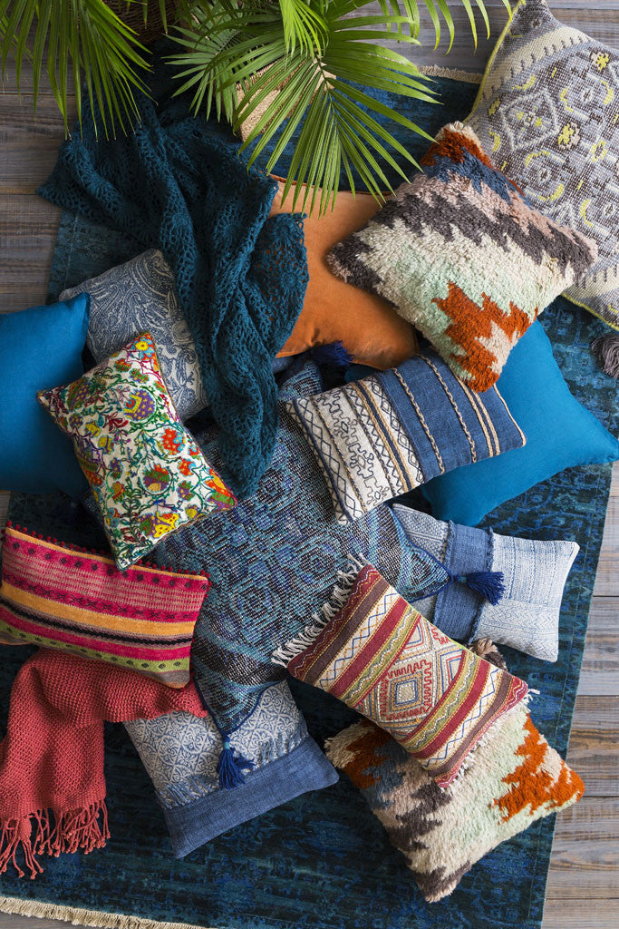 Zig Zagging Delight Sky Blue/Burnt Orange Pillow