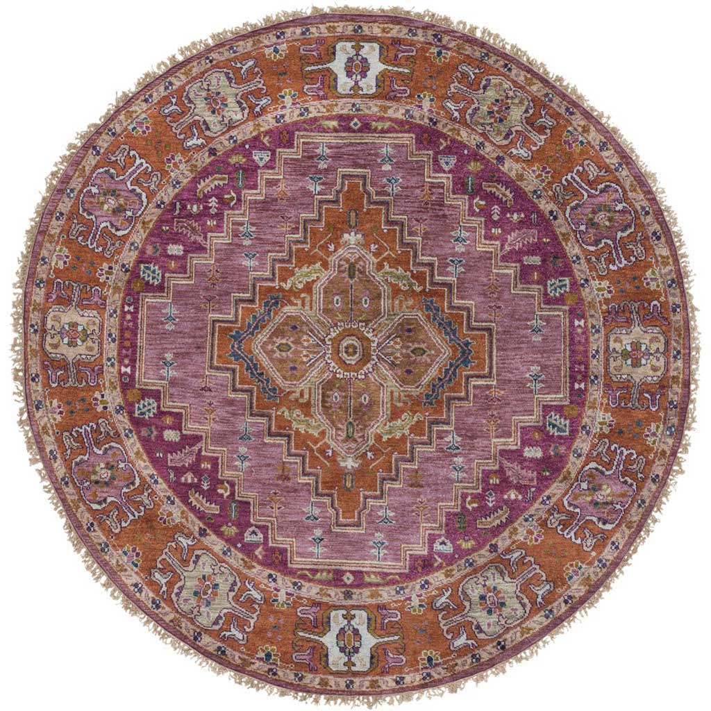 Rust Round Rug Zeus Eggplant/Rust Round Rug - Froy.com