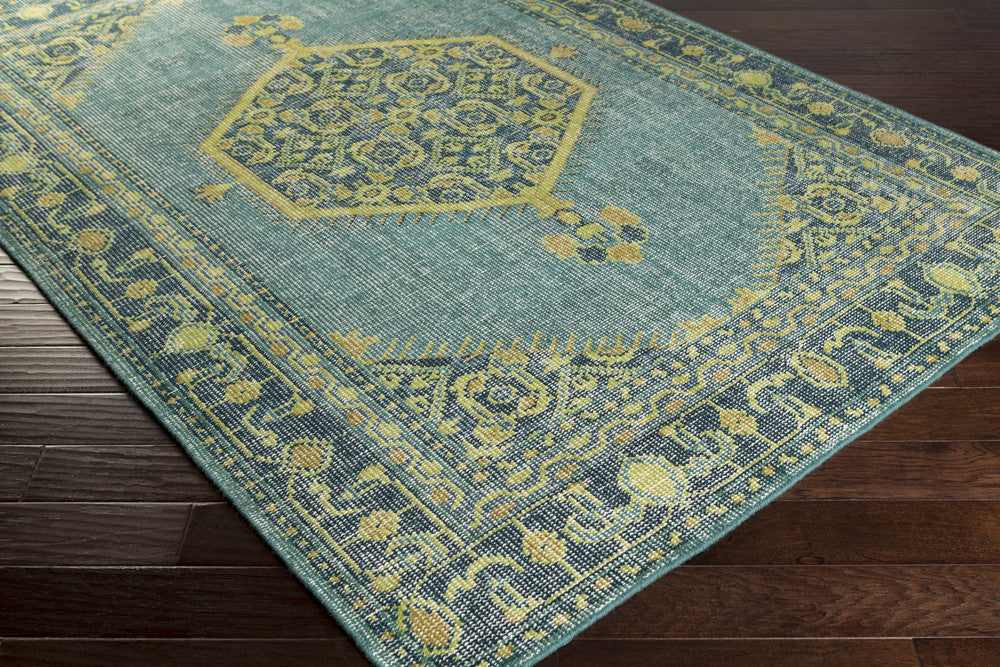 Zahra Teal/Lime/Olive Area Rug