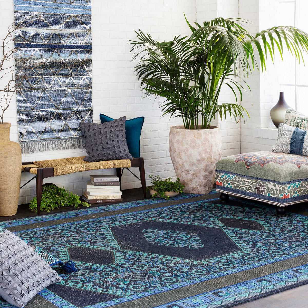 Zahra Slate/Cobalt/Olive Area Rug