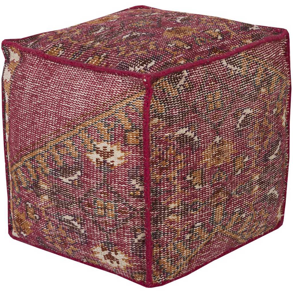 Zahara Ikat Hot Pink/Tan Cube Pouf