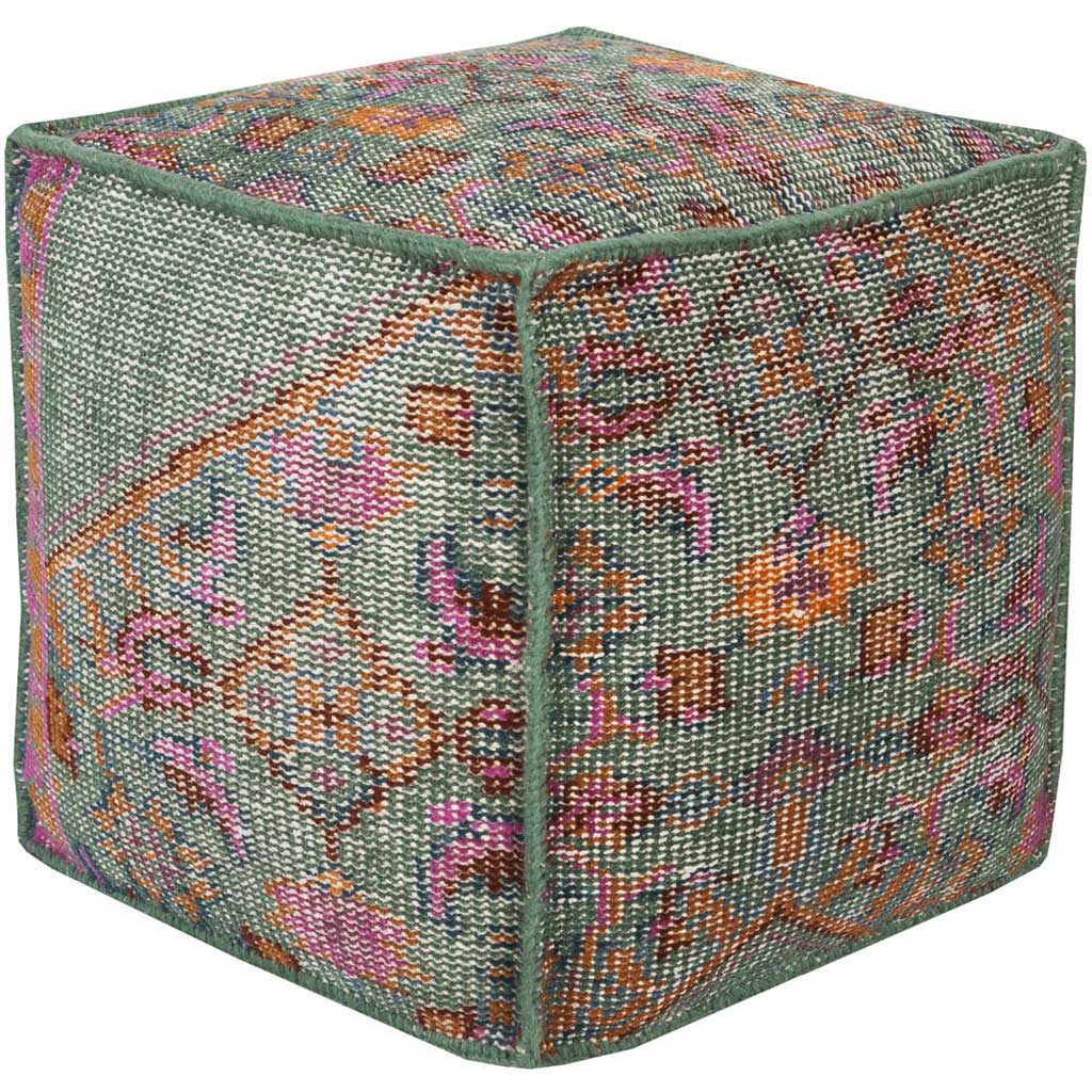 Zahara Ikat Emerald/Magenta Cube Pouf