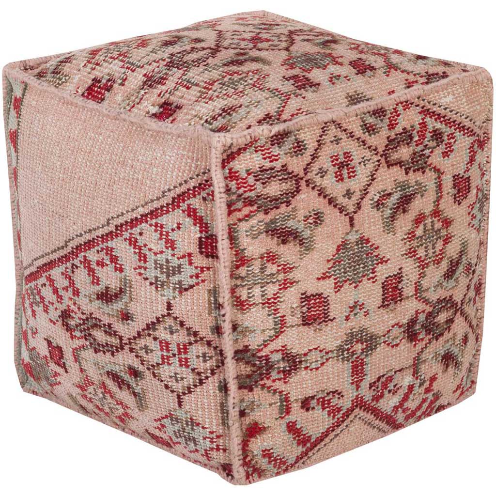 Zahara Ikat Pastel Pink/Burgundy Cube Pouf