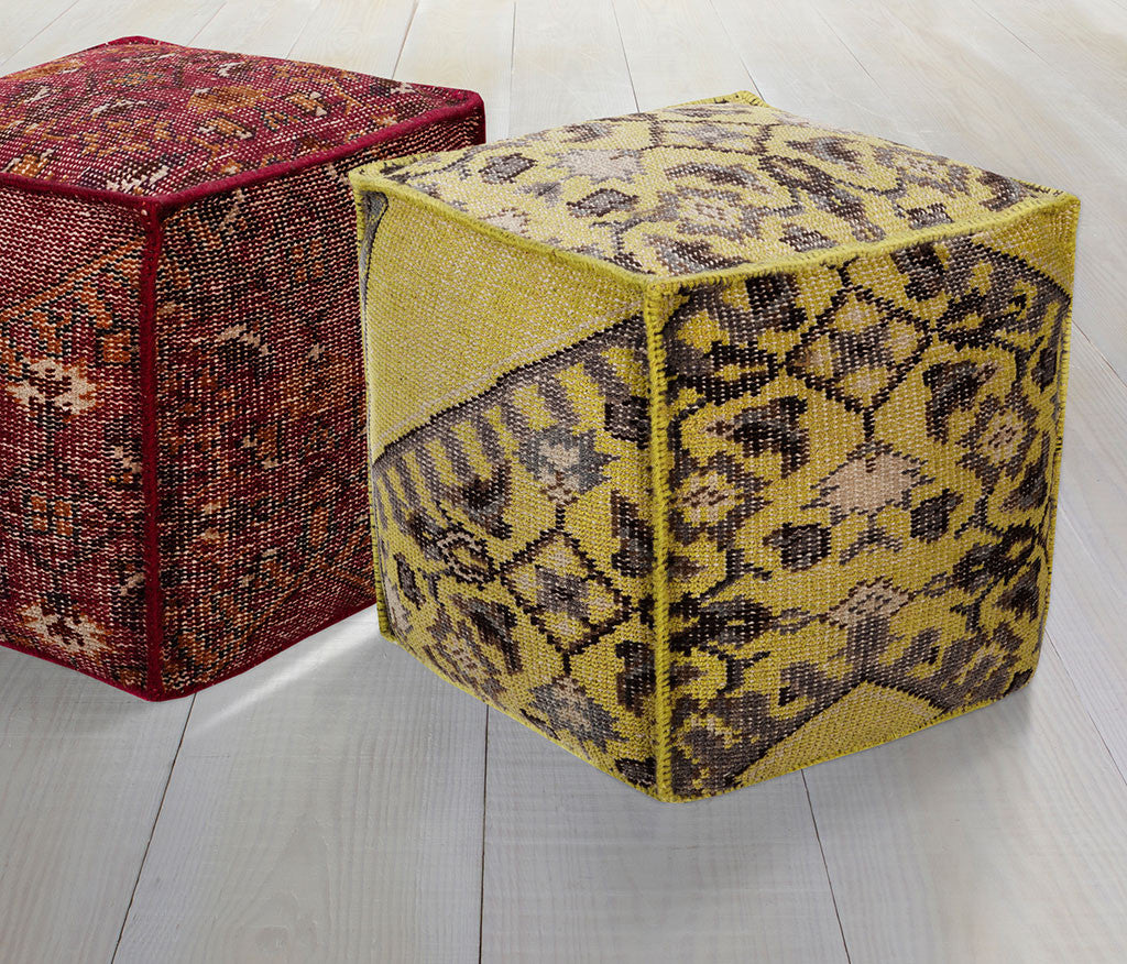 Zahara Ikat Lime/Chocolate Cube Pouf